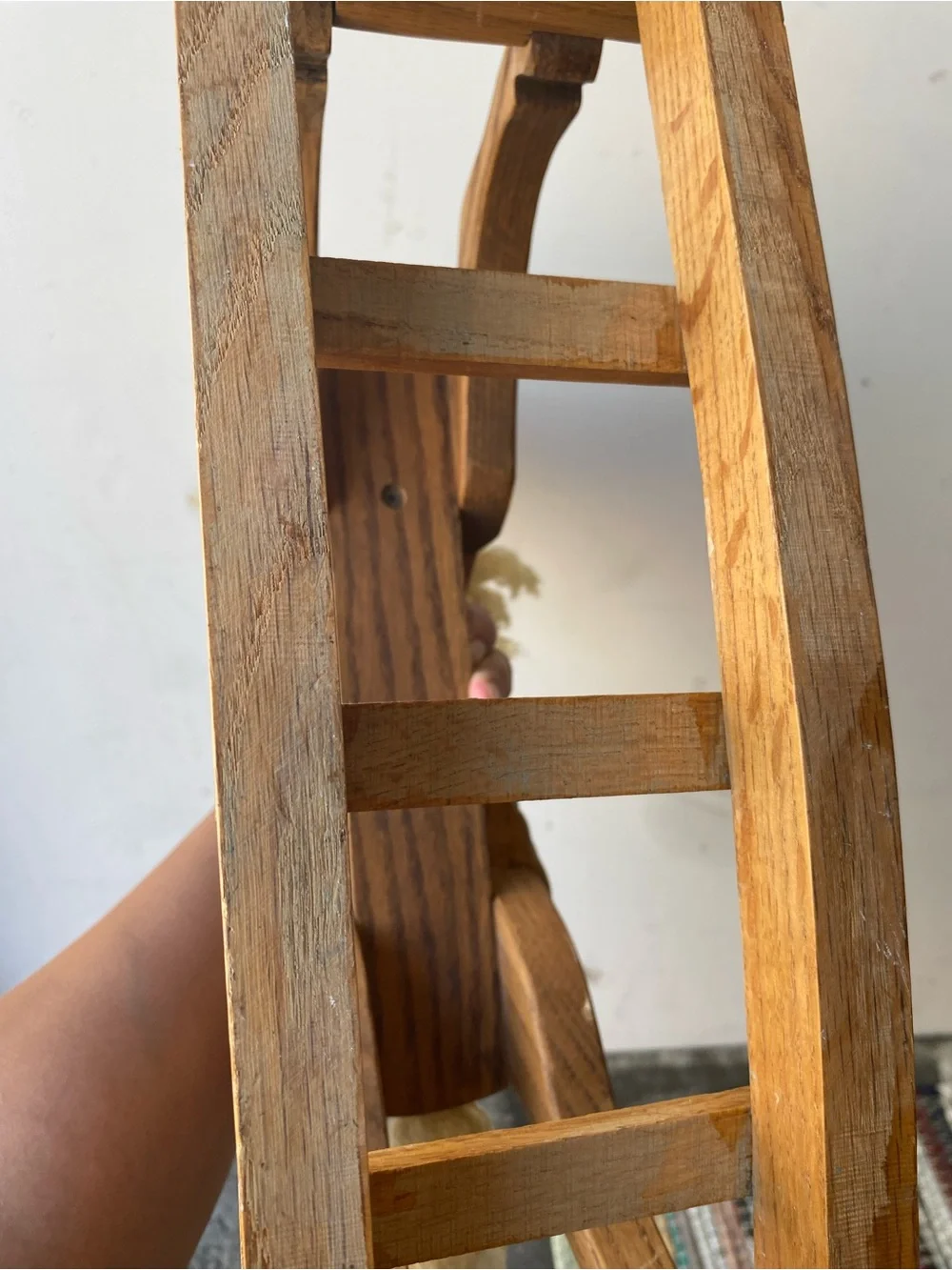 Vintage Wooden Doll Size Rocking Horse Cream Vinyl Seat Yarn Mane Nursery Decor